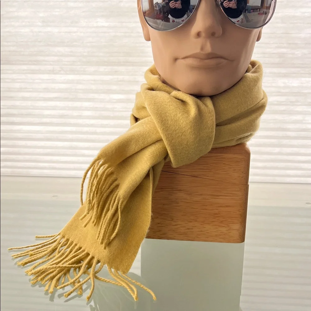 🐑Soft Cashmere Wool Blend Dry Yellow Fringe Vintage Begg of Ayr Scotland Scarf